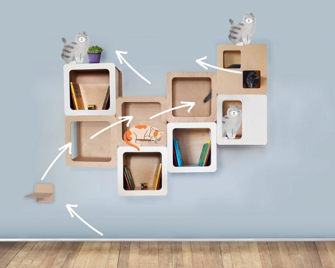 Wall Shelf System for Cats, Modern Cat Shelves, Cat Bookcase Climber