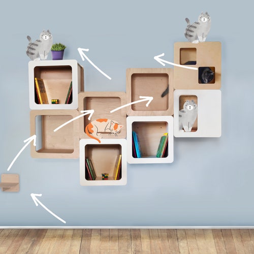 Wall Shelf System for Cats Modern Cat Shelves Cat Bookcase Etsy