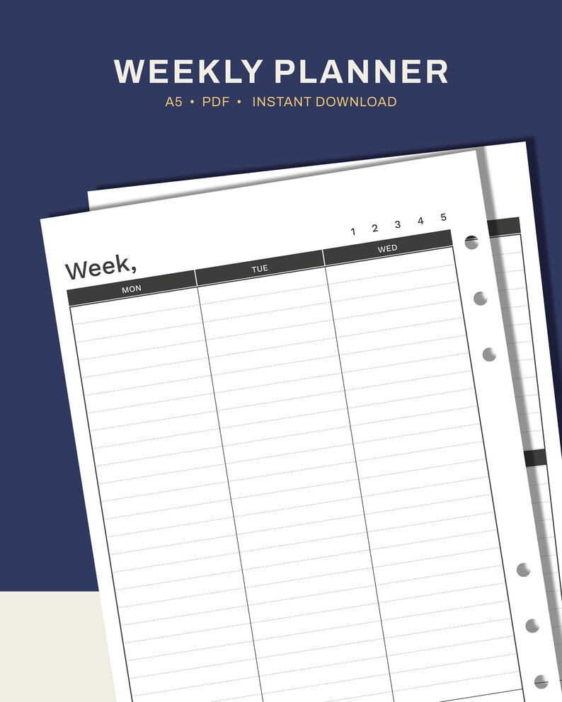 2022 Printable Weekly Planner, A5 Planner Refill, Planner Inserts, A5