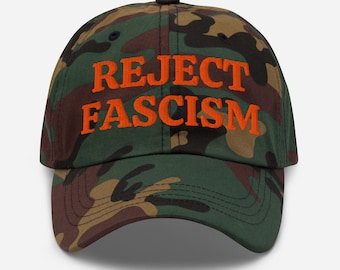 Reject Fascism Hat – Anti Authoritarian Political Camo Cap