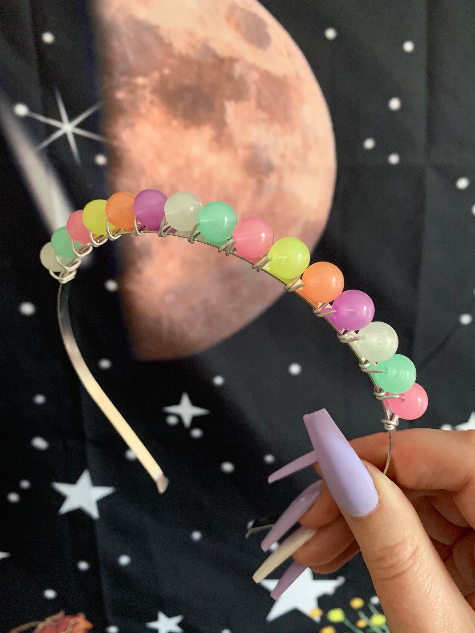 Glow in dark beaded headband Etsy