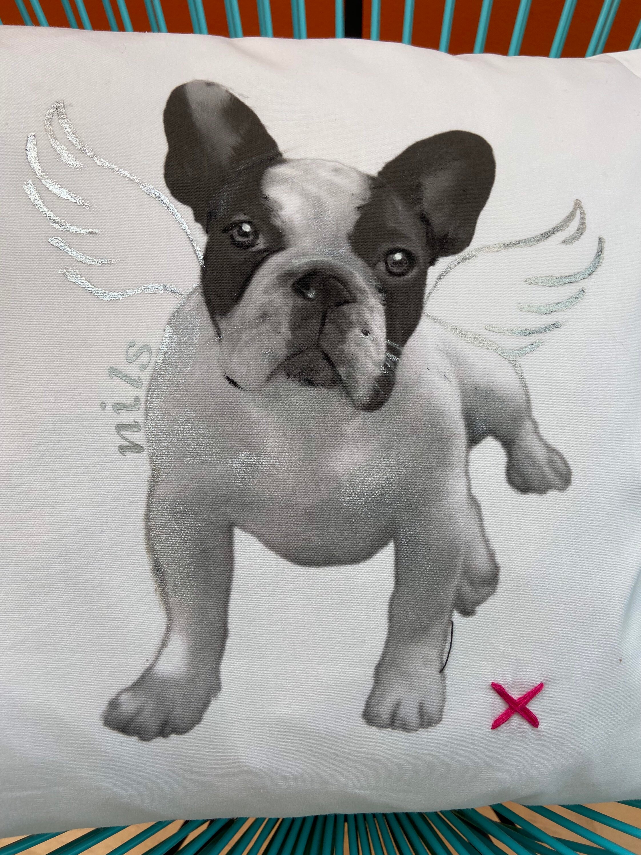 Dekokissen "Mr. Bully" – Gobelin-Optik, 40x40 Cm, Französische Bulldogge Motiv (schwarz/weiß)