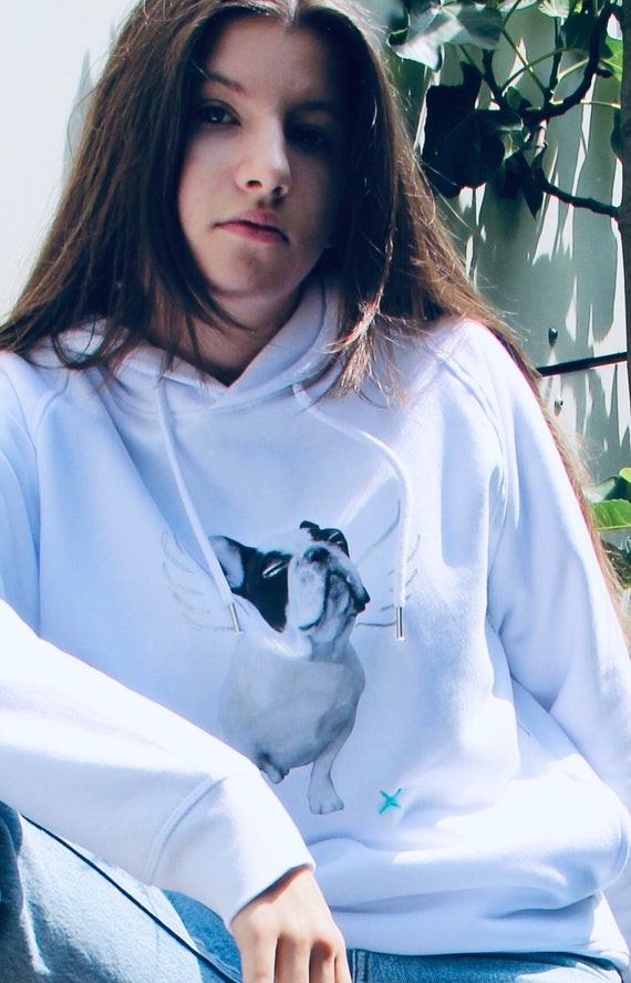 Organic Hoodie With Frenchie Motif nilssonntsich Hand painted Hooded Shirt for Bulldog Lovers for Pug and Dog Friends Etsy