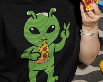 Funny Alien Pizza Shirt Cute Alien Eating Pizza Tee UFO Shirt Pizza Lover Gift Space Meme Shirt Alien Lover Tee