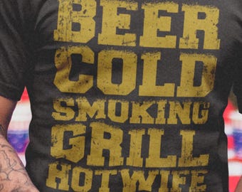 Funny BBQ Shirt Beer Cold Grill Hot Tee Backyard Barbecue Shirt Grilling Shirt Dad Gift BBQ Lover Shirt Summer Cookout Tee