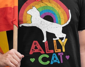 Ally Cat Shirt LGBTQ Pride Tee, Rainbow Cat Shirt, LGBT Ally Gift, Cat Lover Pride Shirt, Inclusive Equality Tee, Gay Pride Support Shirt