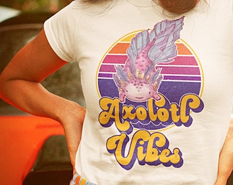 Axolotl-Fan-Shirt, süßes Axolotl-Geschenk, Retro-T-Shirt mit Tiermotiven aus den 70ern, Vintage-Salamander-Shirt, lustiges T-Shirt mit laufendem Fisch, Geschenk für Naturliebhaber