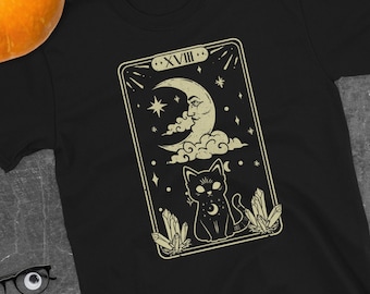 Tarot Card Shirt, The Moon Tarot Card Shirt, Occult Cat Shirt, Gothic Moon Cat Shirt, Gift For Tarot Reader, Gift For Tarot Lover