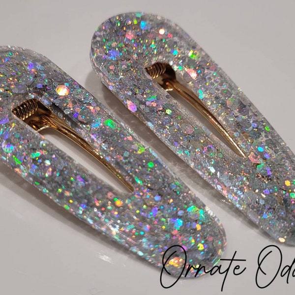 Silver Glitter Hair Clips: Holographic Christmas Barrette