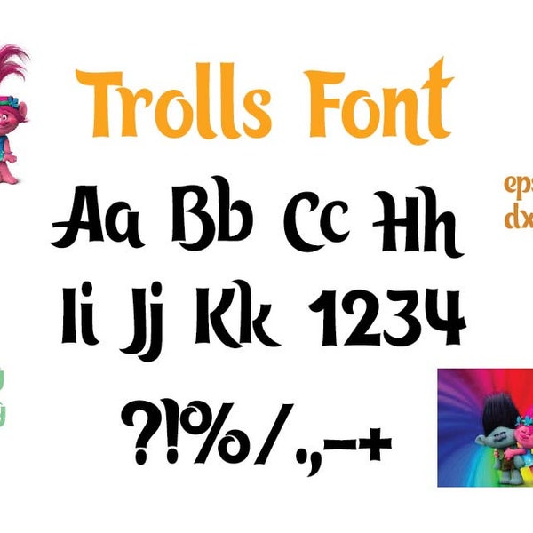 TROLLS FONT SVG , Trolls Alphabet svg, Trolls letters and numbers svg