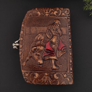 Vintage Leather Wallet – Engraved Bull and Bullfighter, Flamenco Dancers, Made in Spain