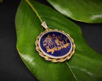 Pendentif Ancien En émail De Limoges - Paillon Argent Marron Et Cristaux, Parfait état !