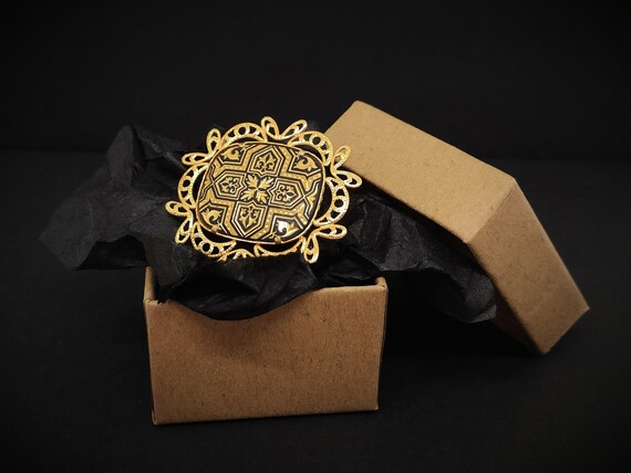 Rectangular filigree Brooch with geometric arabes… - image 5