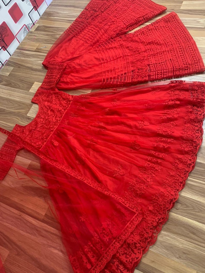 Women Heavy Net Kurta Palazzo With Chine Stitched Work And Heavy Net Dupatta For This Beautiful Wear