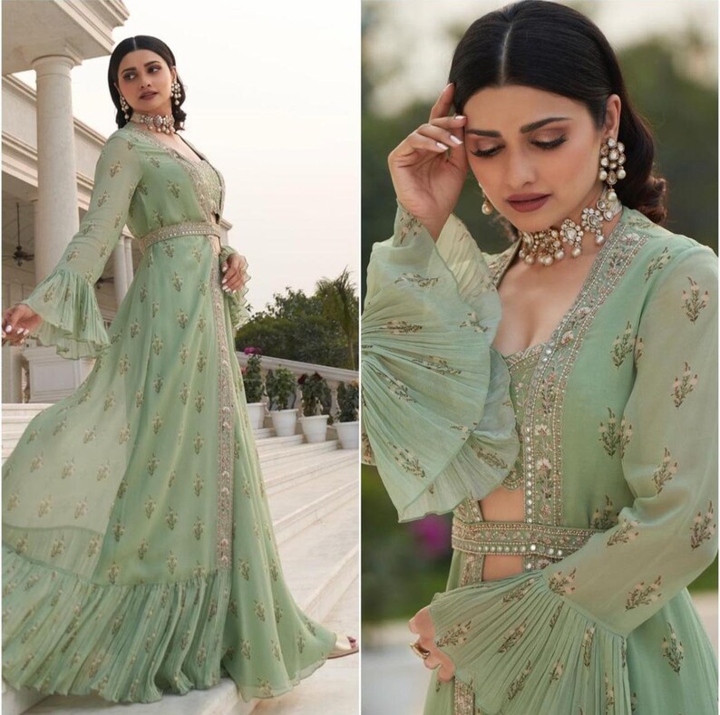 Indian Wear Georgette Top Lehenga With Embroidery And Digital image 0