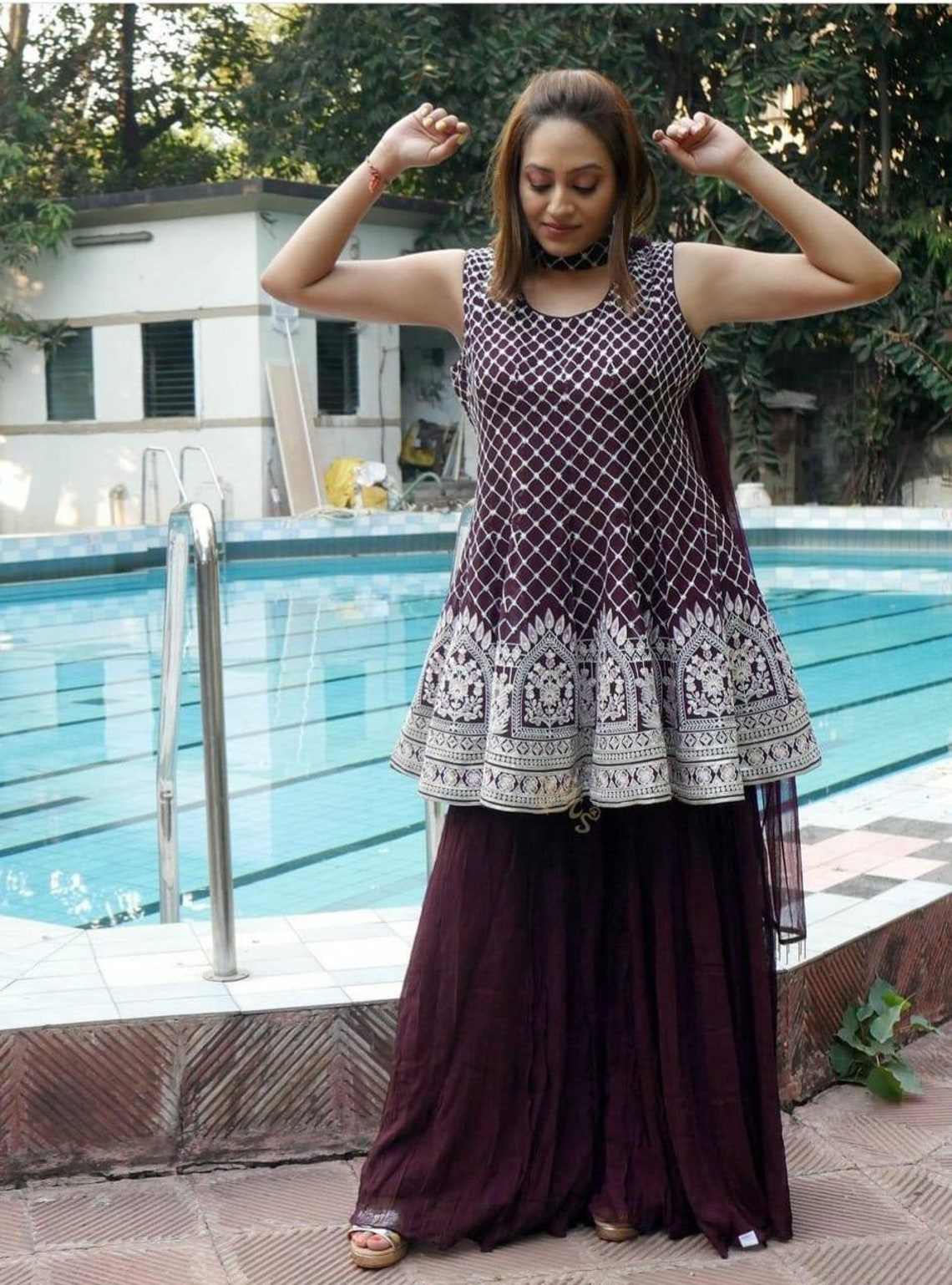 georgette frock plazo design
