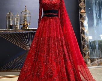 red party wear lehenga