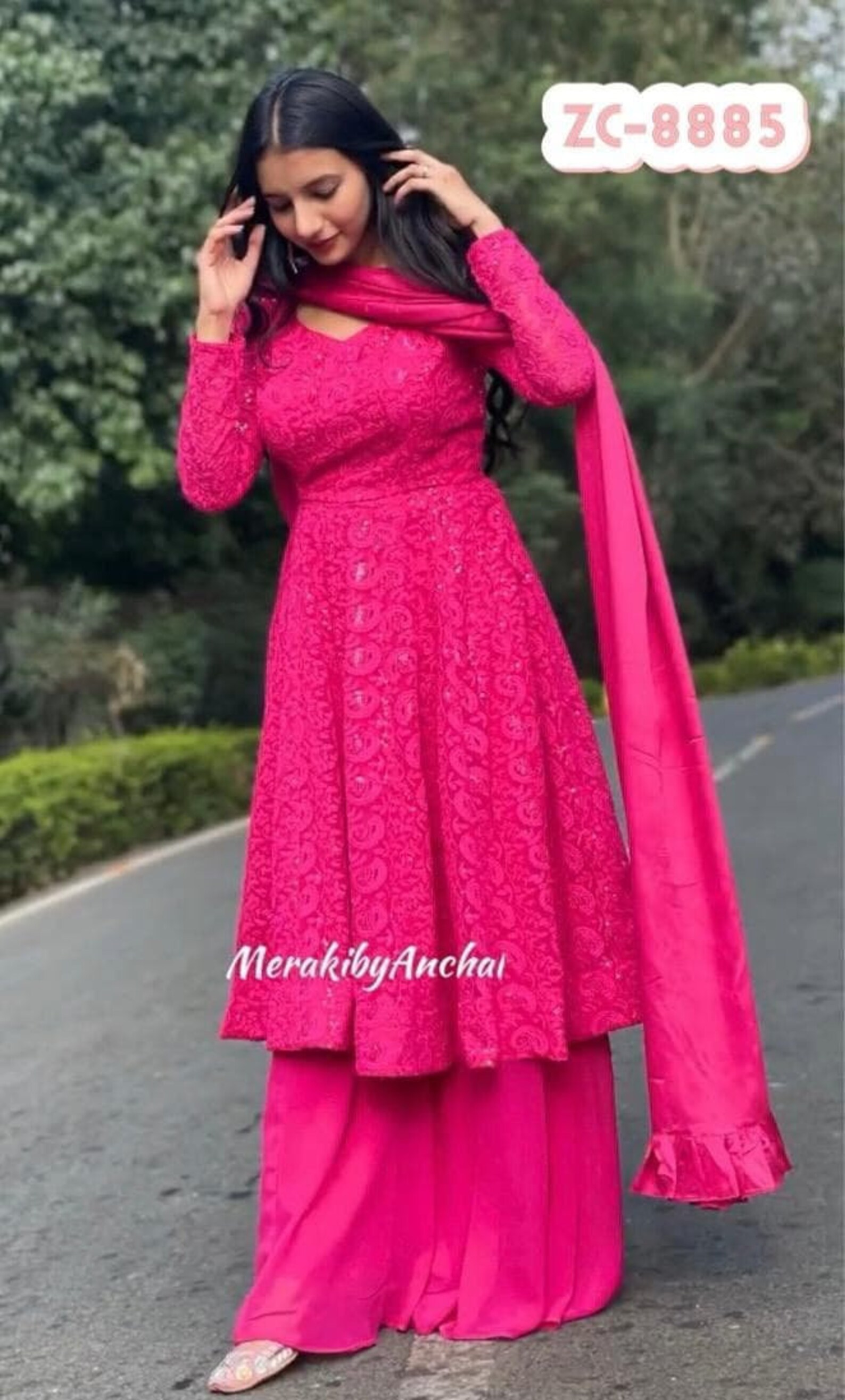 Designer Georgette Kurta Plazo With Embroidery And Sequence | Etsy