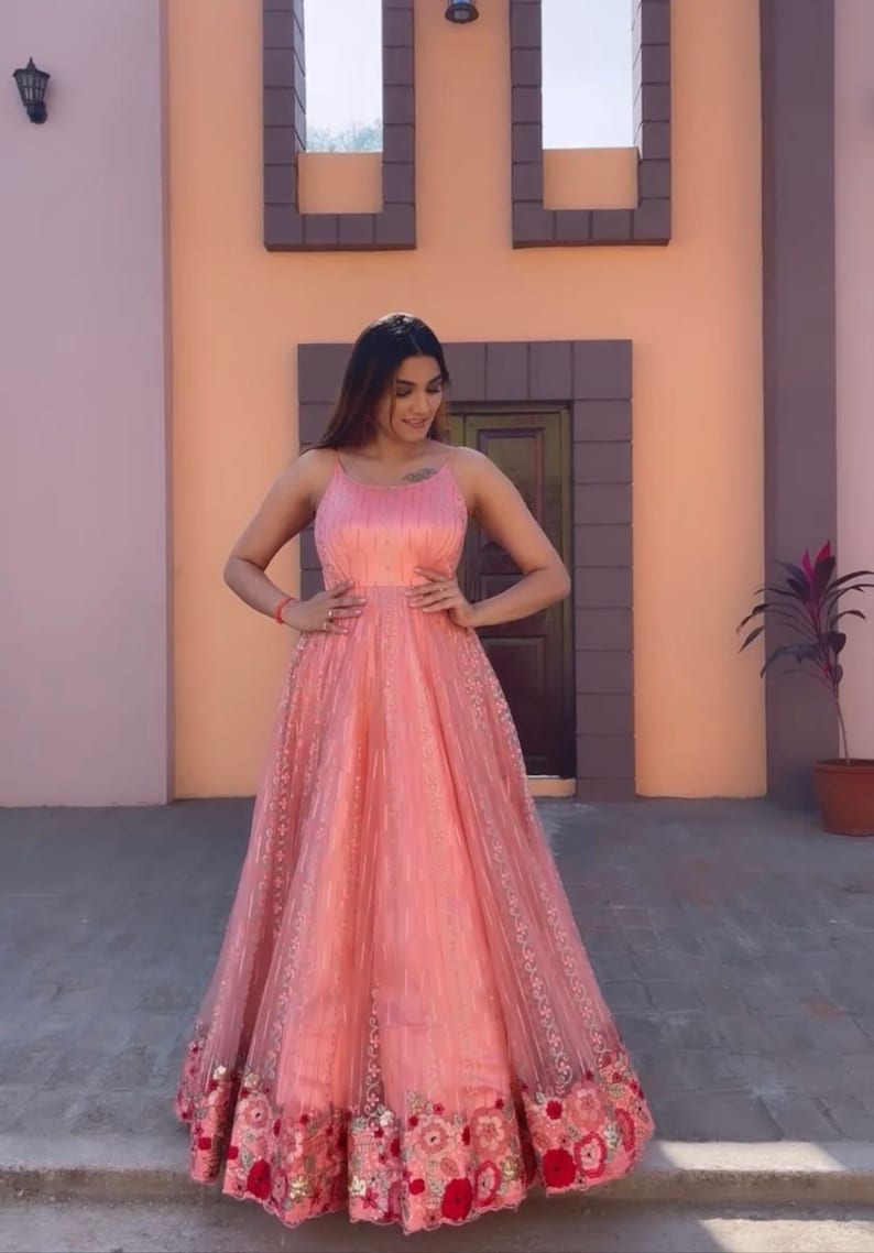 Designer Soft Butterfly Net Gown With 
