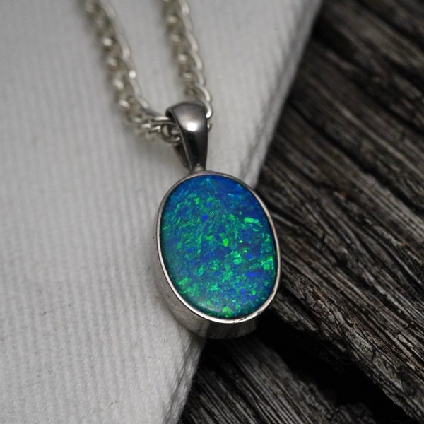 Australian Opal Doublet Pendant | Natural Deep Beautiful Blue Opal | Gift For Women October Birthstone