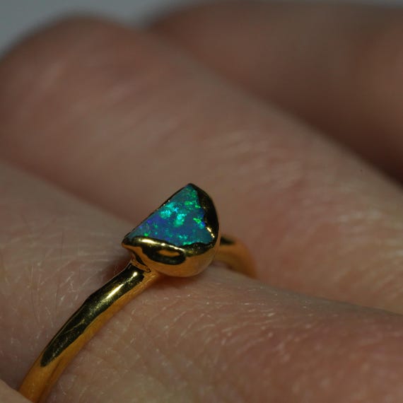 Single Raw Opal Gold Ring | Unique Gift for Her | October Birthstone | Electrform Opal Ring | US Size 6