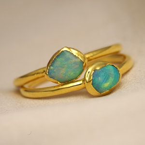 Single Raw Opal Gold Ring | Unique Gift for Her | October Birthstone