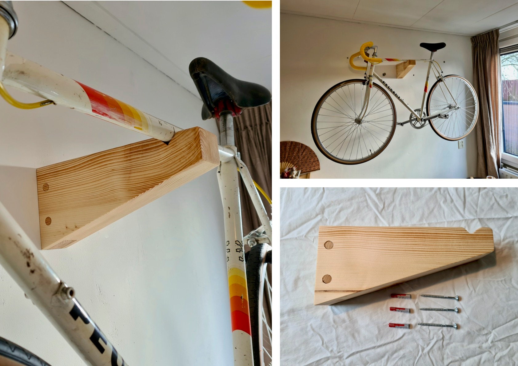 tempo kortademigheid wenselijk Bike wall mount Beam bike hanger wood / Bike hook - Etsy Nederland