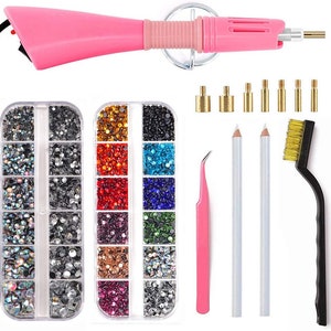 Hotfix Rhinestone Applicator Tool, Hot Fixed Applicator Rhinestones Kit,  Bedazzler Kit with Rhinestones, Badazzle Bigger Gems Crystal Pen Setter,  Bedazzle 17 Colors Rinestones Set, Jewel Picker Pink