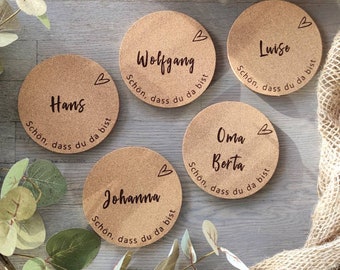 place card | Personalized Favor | Cork coasters for weddings, christenings, birthdays or other celebrations