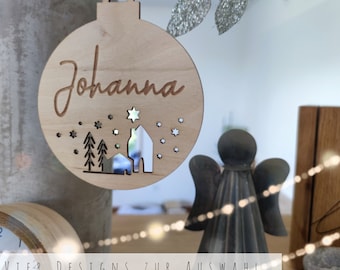 Weihnachtskugel personalisiert | personalisiertes Weihnachtsgeschenk | Weihnachtsbaumschmuck mit Lichtausschnitten