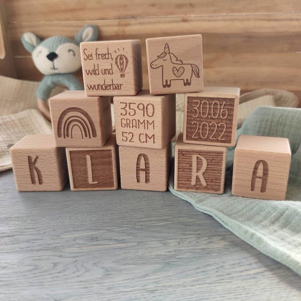 Cubes en bois personnalisés | Cadeau de naissance