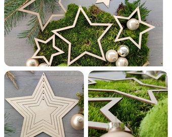 wooden stars large | Set of 5 stars, decoration Christmas | Decoration Advent