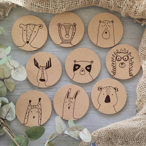 Coaster - Noahs Ark - SET OF 2 - Leather or Stitched Cork Coaster - Noahs Ark - SET OF 2 - Leather or Stitched Cork