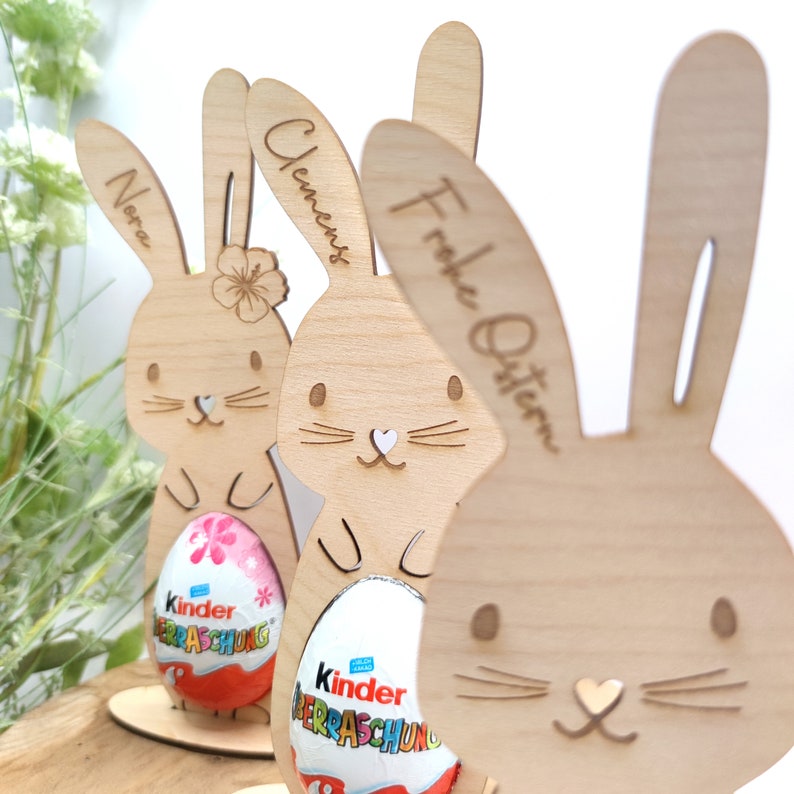 Ostergeschenk Kinder, Hase mit Ü-Ei, Ostergeschenk personalisiert, Überraschungsei Halter Bild 1