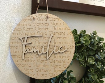 Türschild Familie, Türkranz Familie personalisiert mit allen Hausbewohnern, Holzschild personalisiert, personalisierte Deko