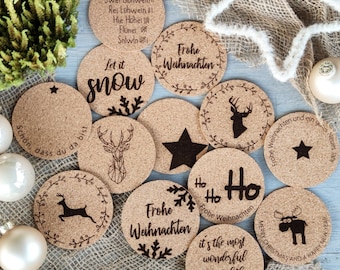 Coasters, glass coasters, cup coasters, cork, Christmas, Advent, cork coasters with saying, personalized, gift