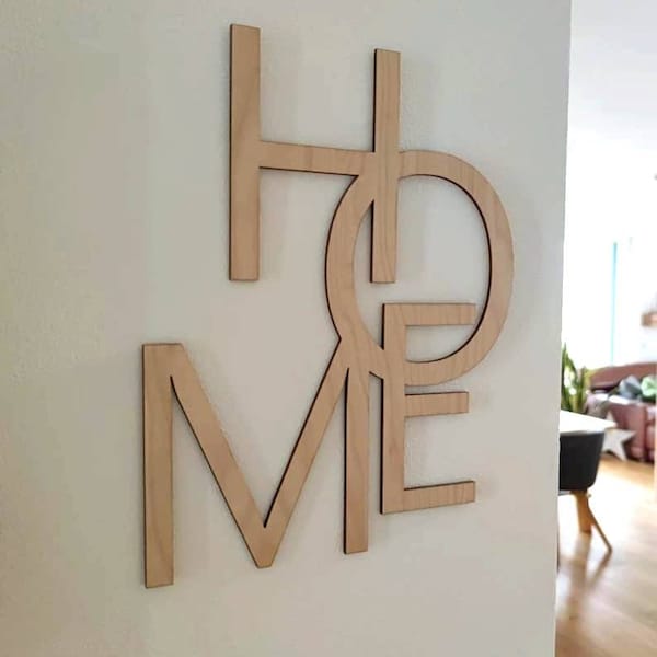 Einzugsgeschenk | Schriftzug HOME | Wandbild aus Holz