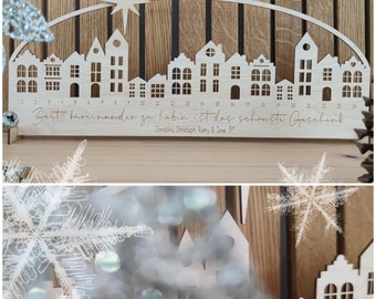 Personalisierte Adventsleiste |  Adventskalender personalisiert von 1-24 | Weihnachtsdeko I Häuserreihe mit Stern