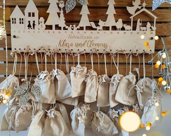 Personalized Advent Calendar for Kids | made of wood | with bags from 1-24