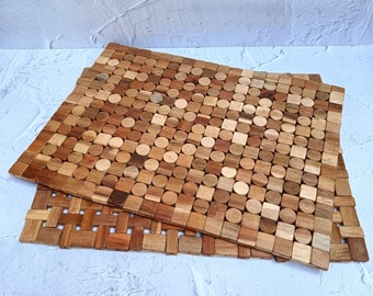 Natural Acacia Wood Rectangular Placemat (Unfolded), Wooden Table Runner, Vintage Kitchen Decor