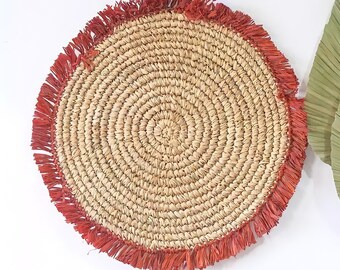 Boho Round Natural Placemats, Agel raffia placemats, Straw Serving Mat, Wicker Seagrass Wall Decor
