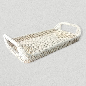 Rectangular Rattan White Tray - Wicker Serving Tray - Boho Tray For Coffee Table - Natural Home Decor