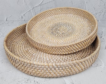 Vassoio Rotondo In Alga Marina Con Manici 33x33x7 Cm – Design Smerlato, Organizer Multiuso Per Tavolo E Regali