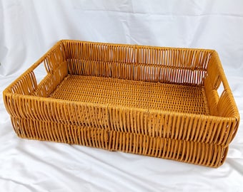 Handwoven Rattan Storage Solution with Iron Frame and Insert Handle, Wicker Shelf Basket
