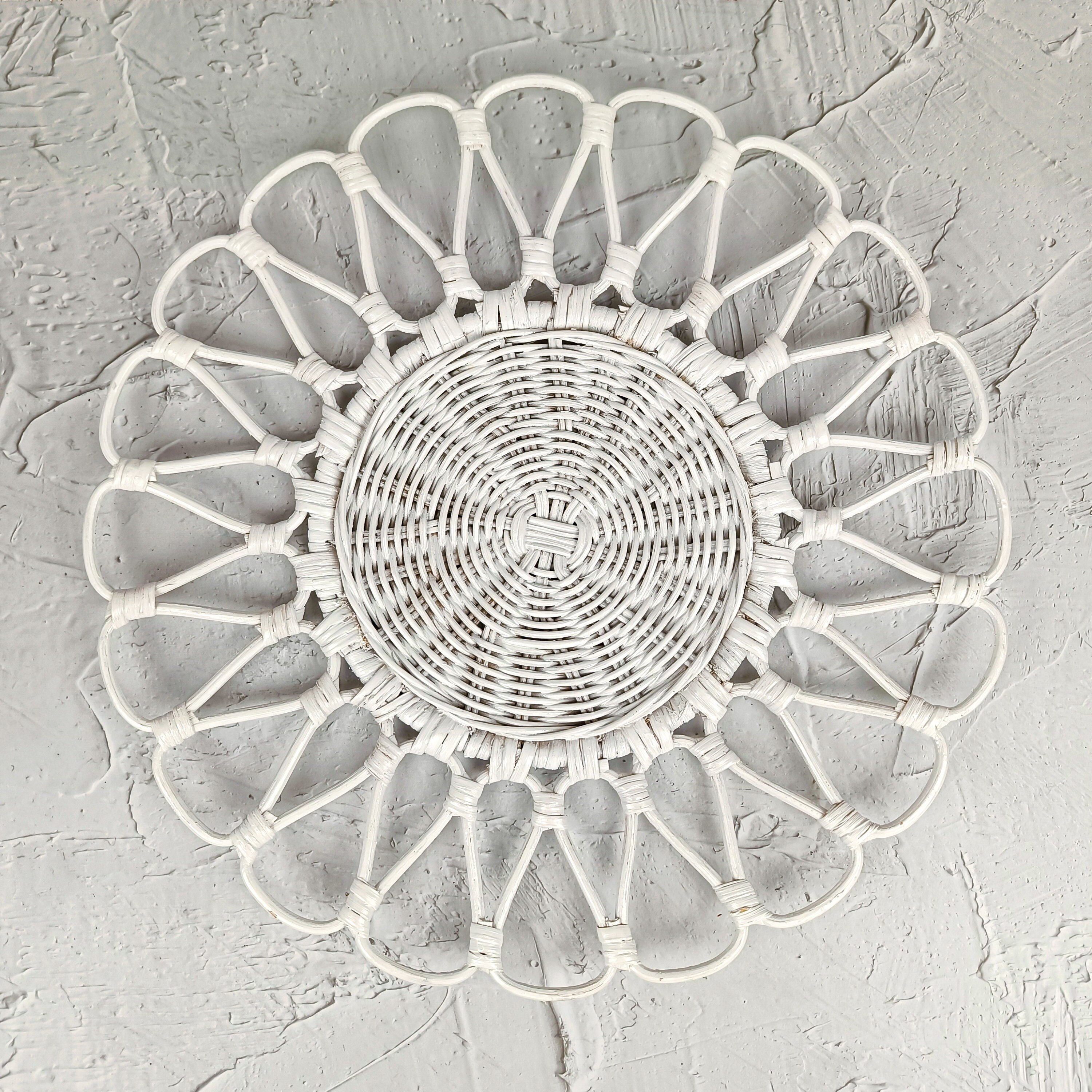 White Flower Shaped Rattan Placemat, handmade in Indonesia — product view 1