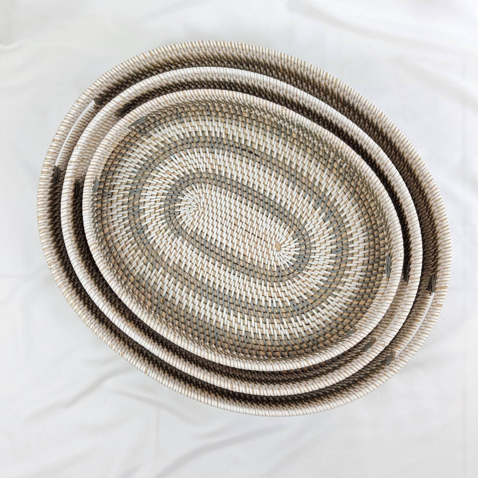 Three Tone Decorative Rattan Oval Tray (1 set), handmade in Indonesia — product view 1