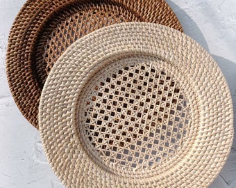 Set of 3 Rattan Charger Plates, Decorative Plate Set for Table Decor, Wedding Centerpieces and Decoration