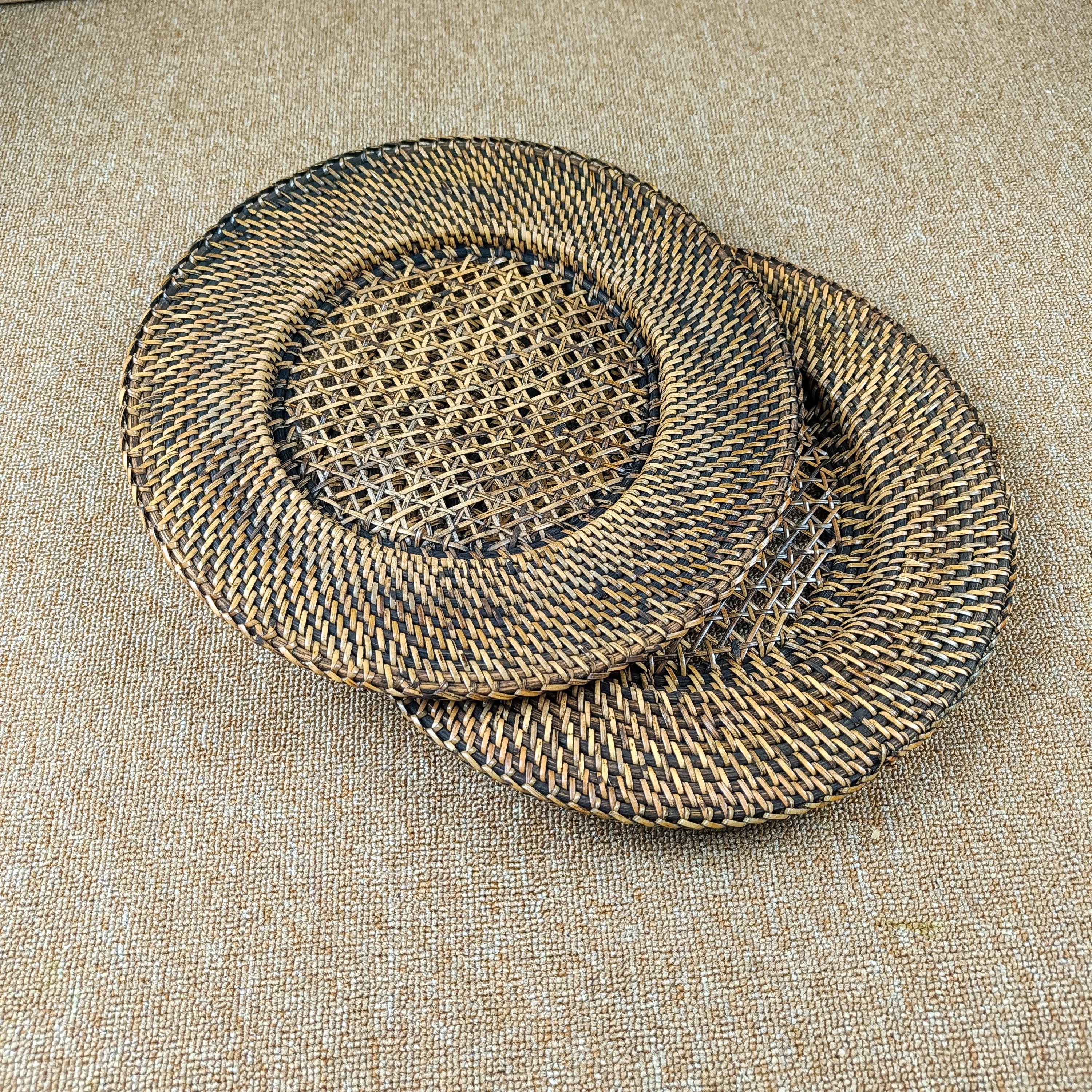 Handwoven Rattan Charger Plates (Set of 3), handmade in Indonesia — product view 1