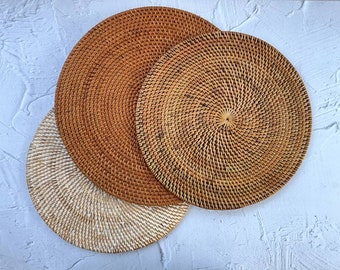 Handcrafted Round Rattan Placemats, Rattan Coaster, Straw Serving Placemats, Farmhouse Decoration, Boho Table Decor