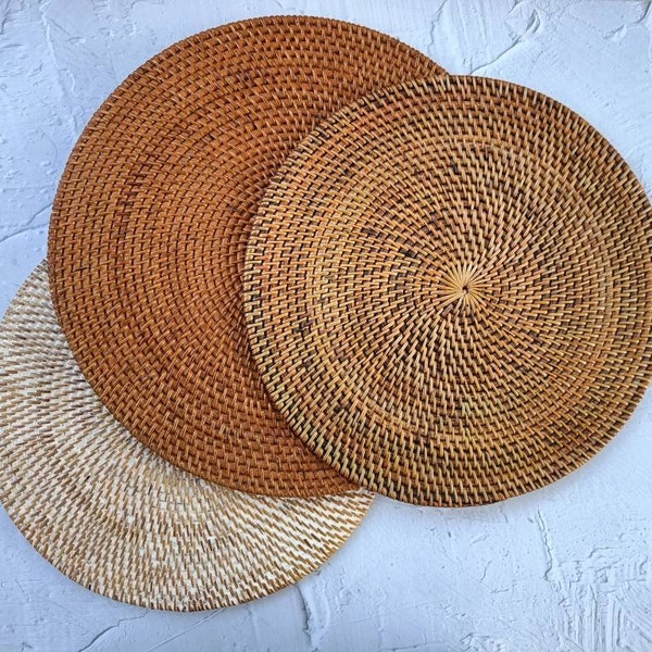 Handcrafted Round Rattan Placemats, Rattan Coaster, Straw Serving Placemats, Farmhouse Decoration, Boho Table Decor